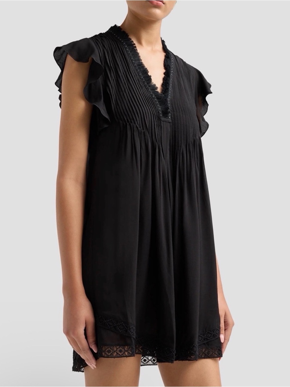 Poupette St Barth Sasha Pleated Mini Dress in Black
